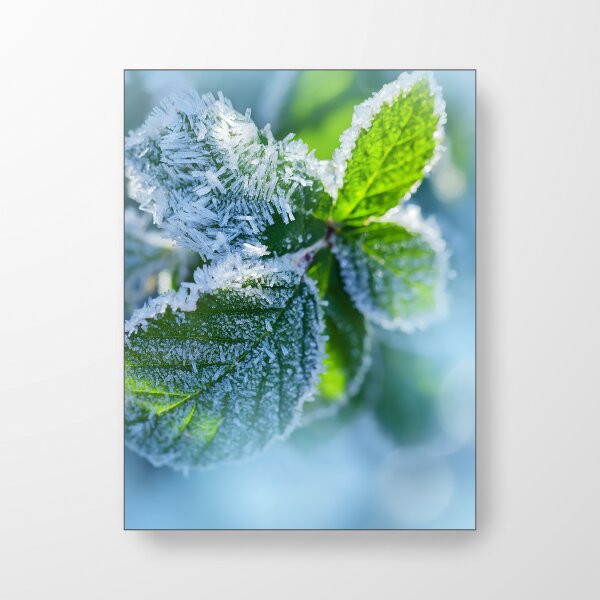 Frost auf grünem Blatt - Akustikbild