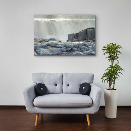 Stoffklang Akustikbild Querformat Zimmer Island Wasserfall